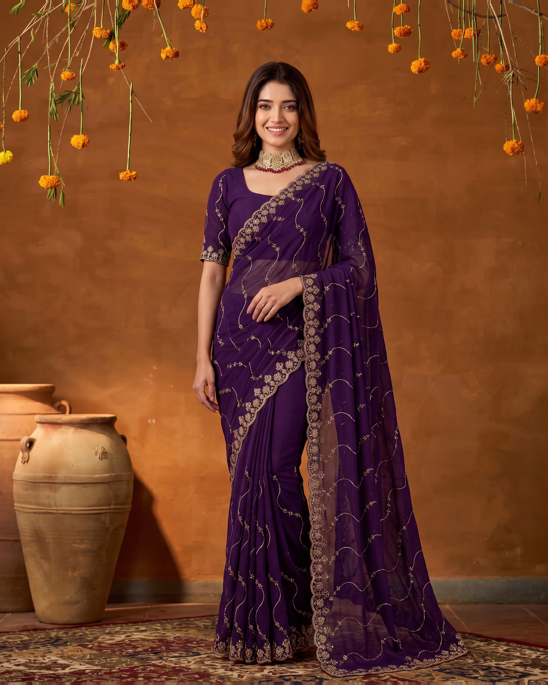 Navya Star Leheriya Festive Saree with Flowing Pallu - Purple - full saree hero