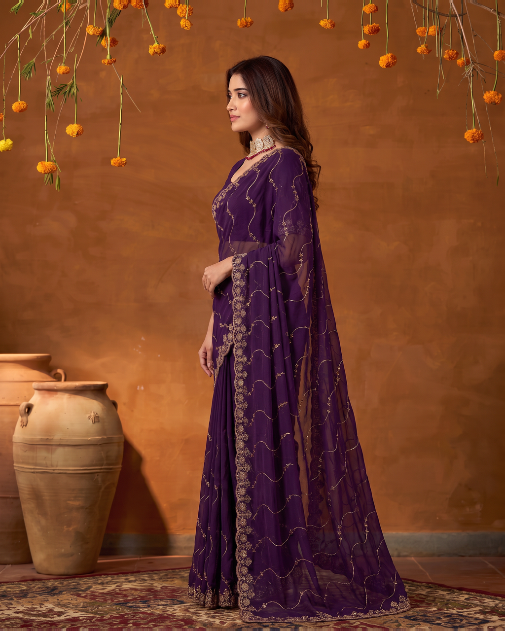Navya Star Leheriya Festive Saree with Flowing Pallu - Purple - side