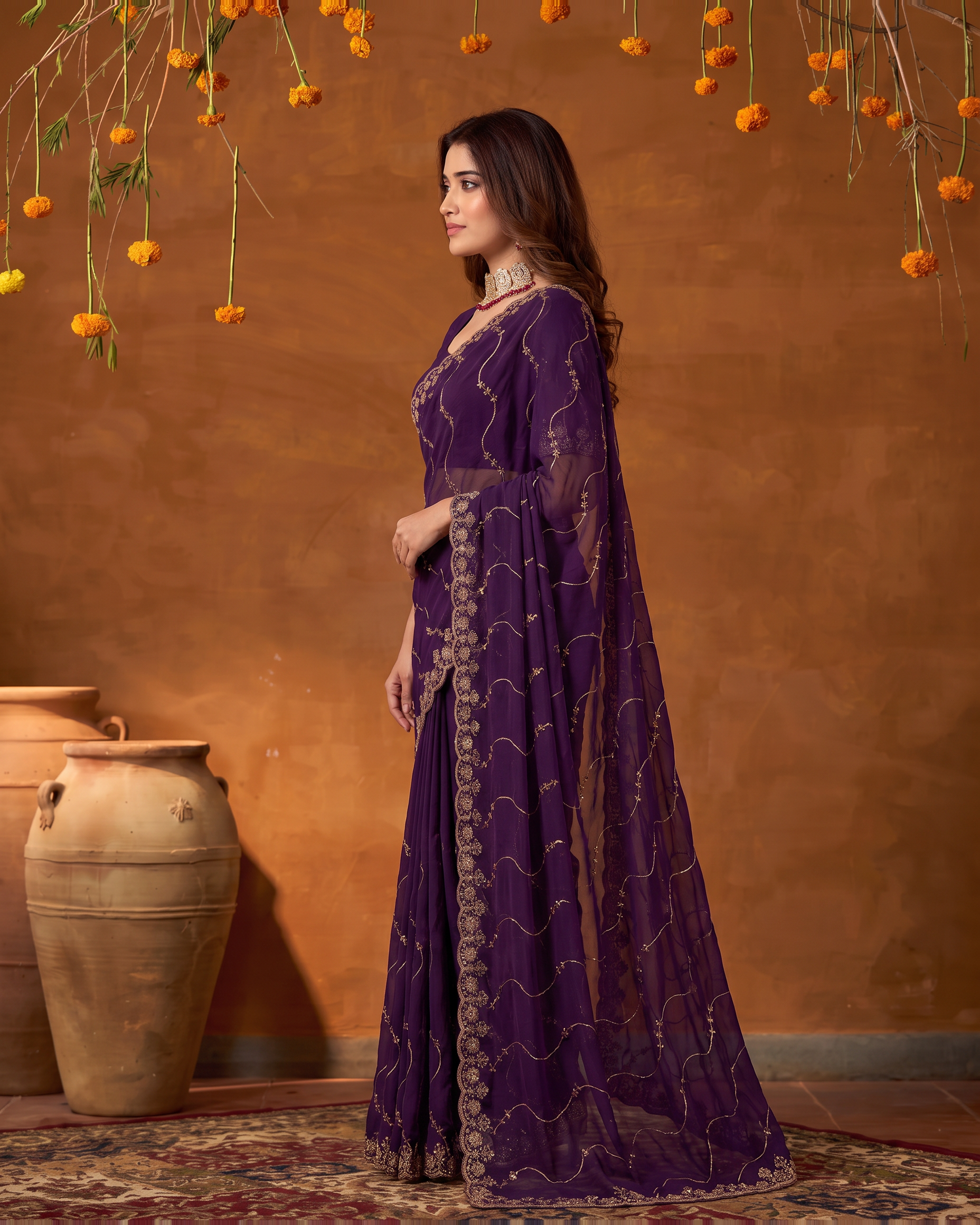 Navya Star Leheriya Festive Saree with Flowing Pallu - Purple - side