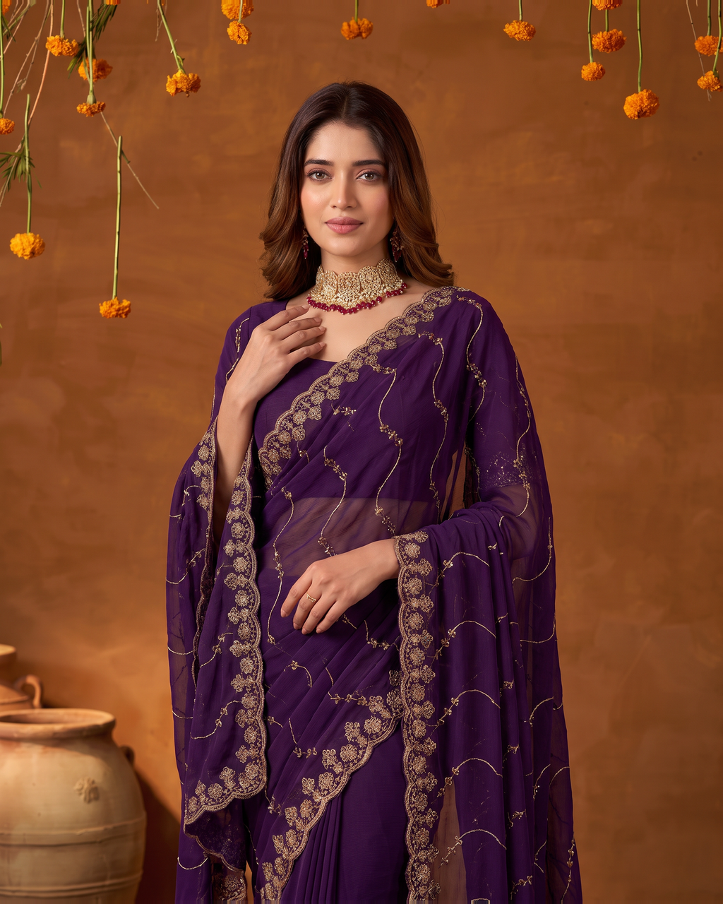 Navya Star Leheriya Festive Saree with Flowing Pallu - Purple - upper closeup