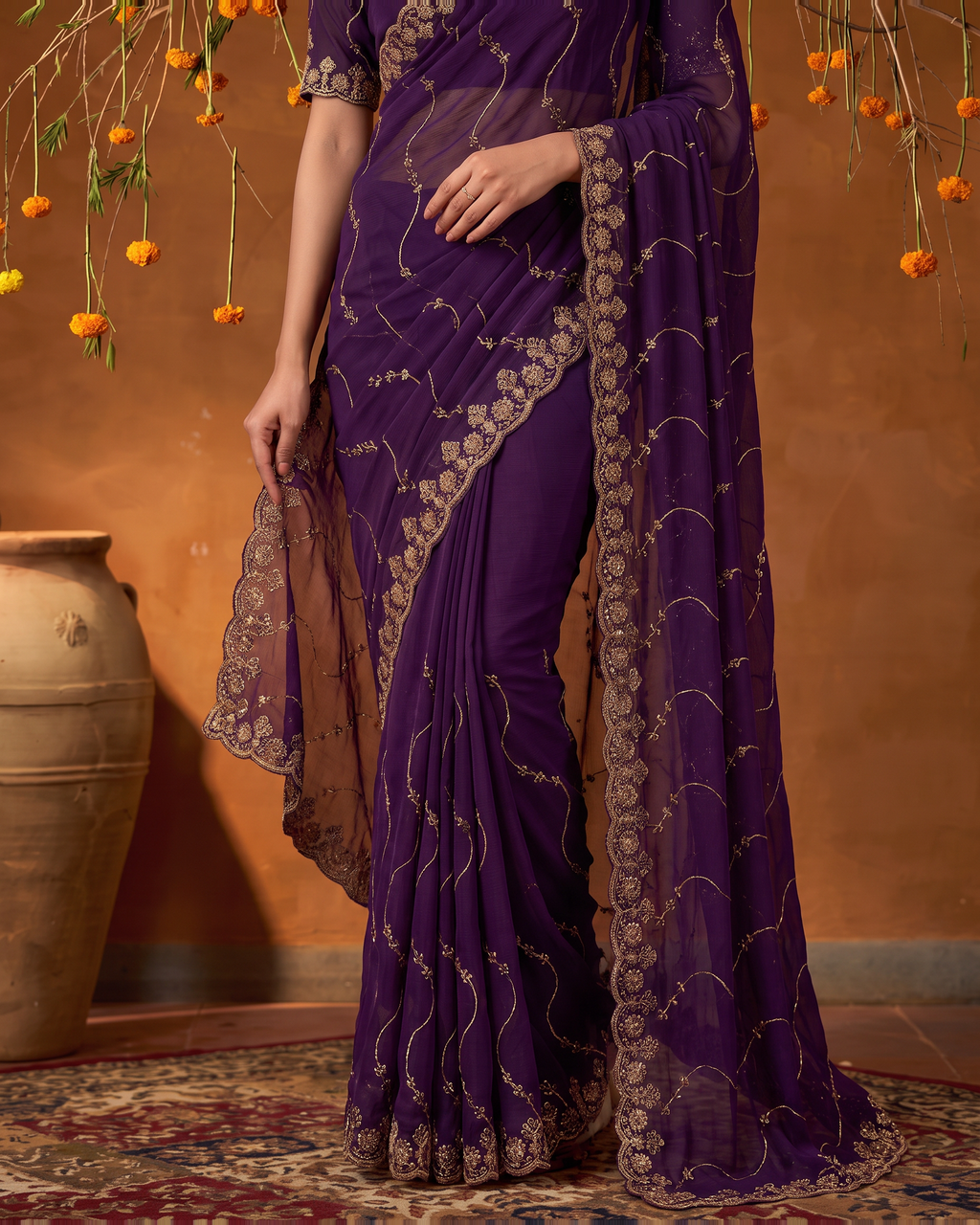 Navya Star Leheriya Festive Saree with Flowing Pallu - Purple - lower closeup