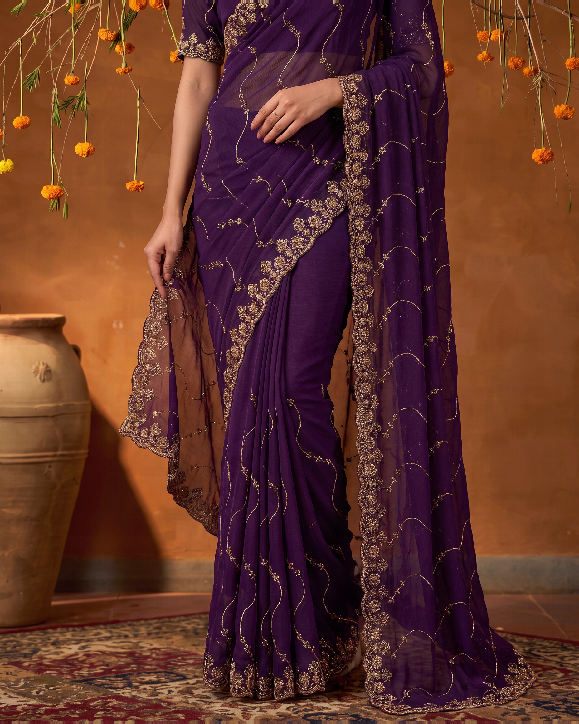 Navya Star Leheriya Festive Saree with Flowing Pallu - Purple - lower closeup