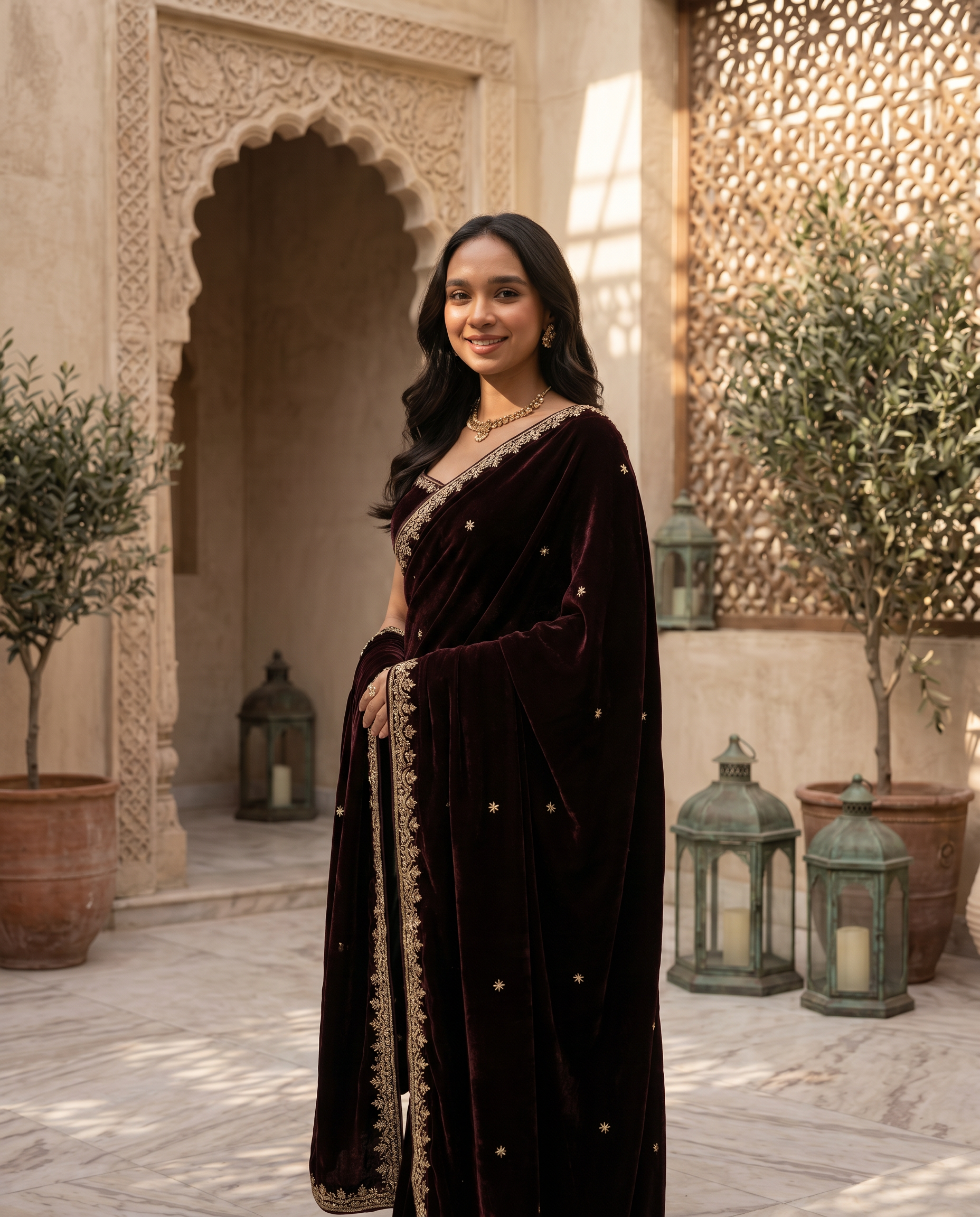 Noor Black Velvet Bridal Embroidered Saree - output 0 - 02 hero