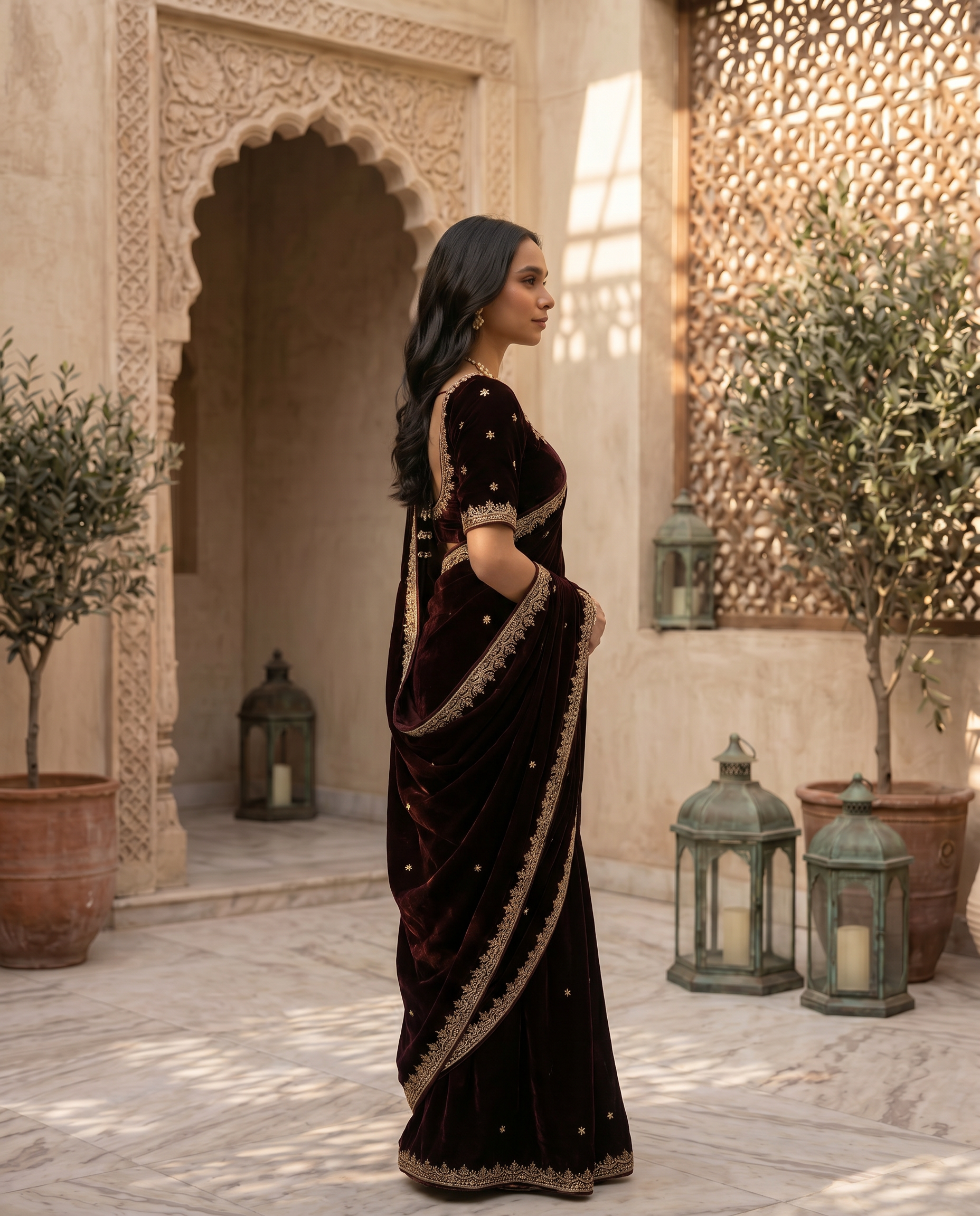 Noor Black Velvet Bridal Embroidered Saree - output 0 - 03 side