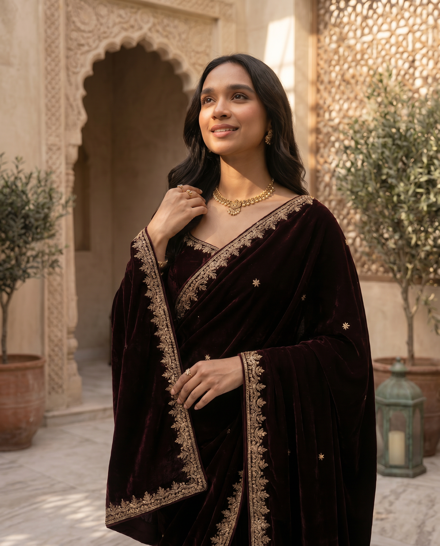 Noor Black Velvet Bridal Embroidered Saree - output 0 - 04 upper closeup