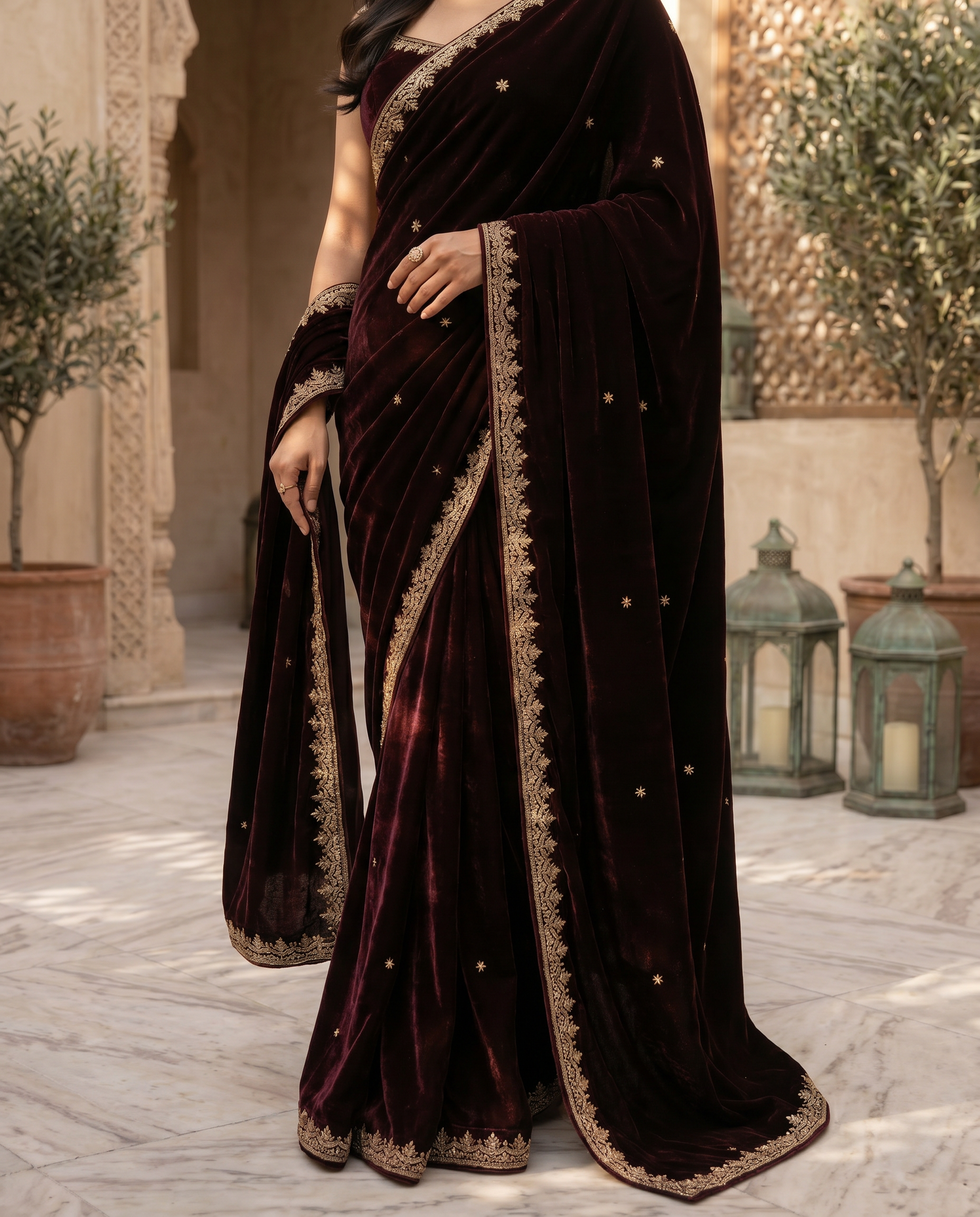 Noor Black Velvet Bridal Embroidered Saree - output 0 - 05 lower closeup