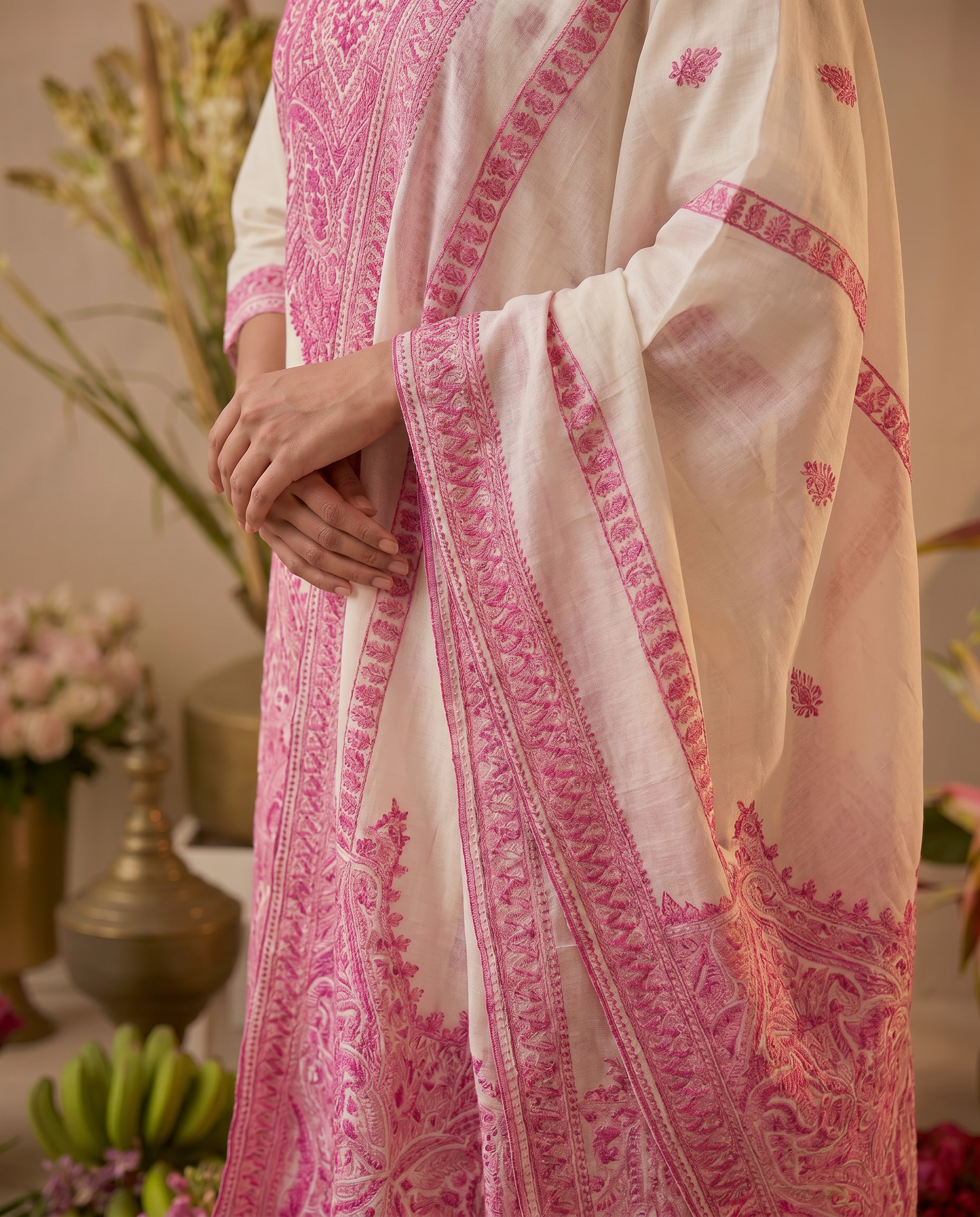 Off White and Pink Embroidered Salwar Suit Set - dupatta