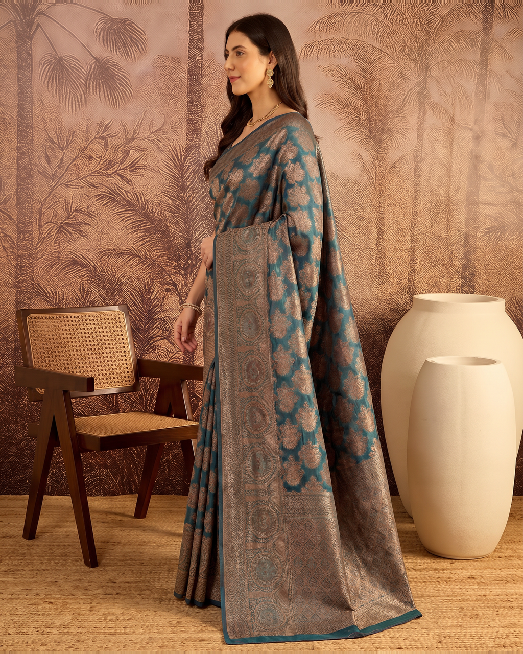 Ojasvi Organza Style Festive Saree with Two Tone Pallu - Blue Grey - side