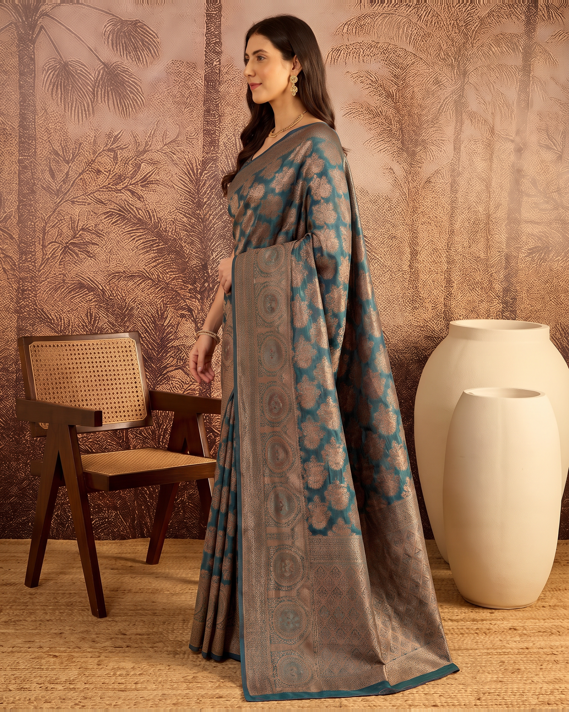 Ojasvi Organza Style Festive Saree with Two Tone Pallu - Blue Grey - side