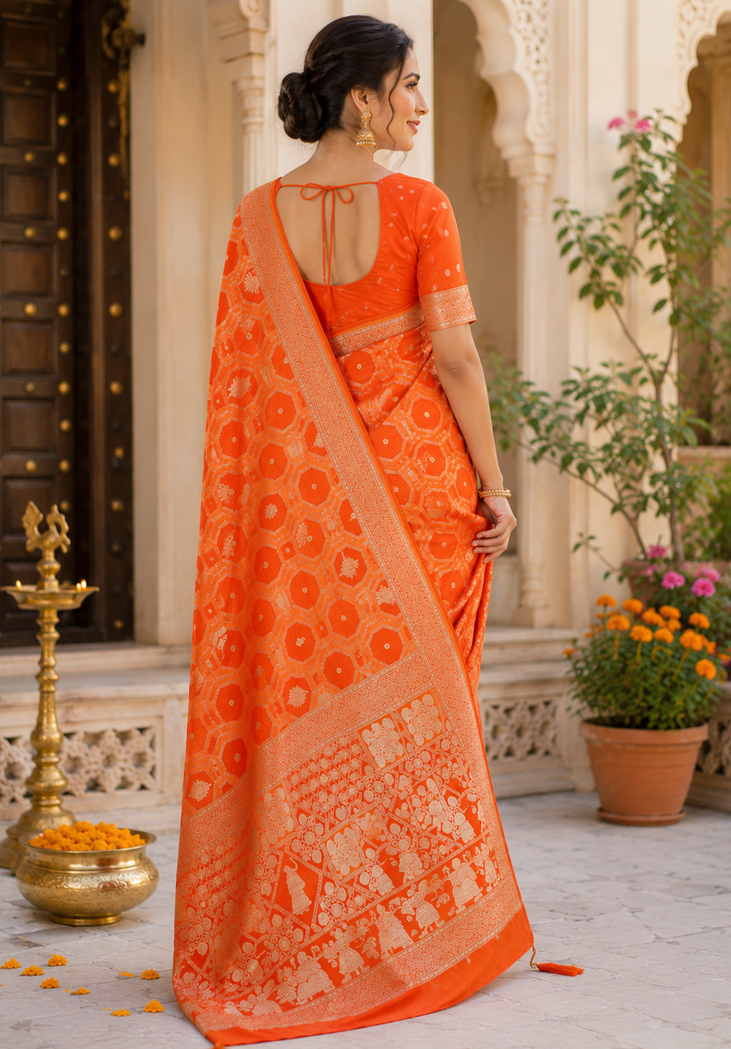 Orange Pure Silk Jari Weave Party Wear Saree - image 3