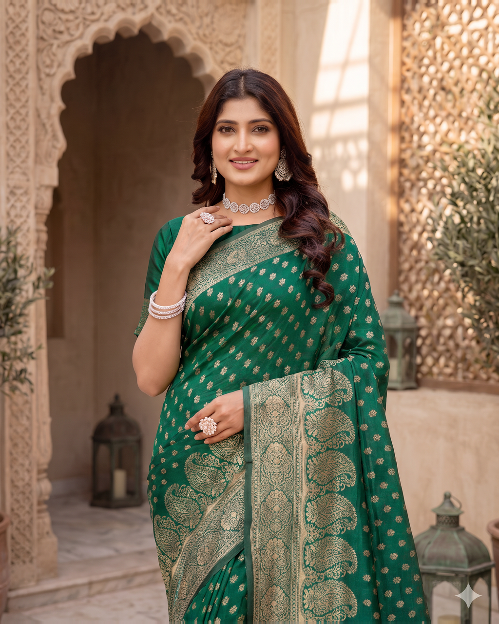Padmalaya Ornate Paisley Pallu Silk Saree - Dark Green - upper closeup