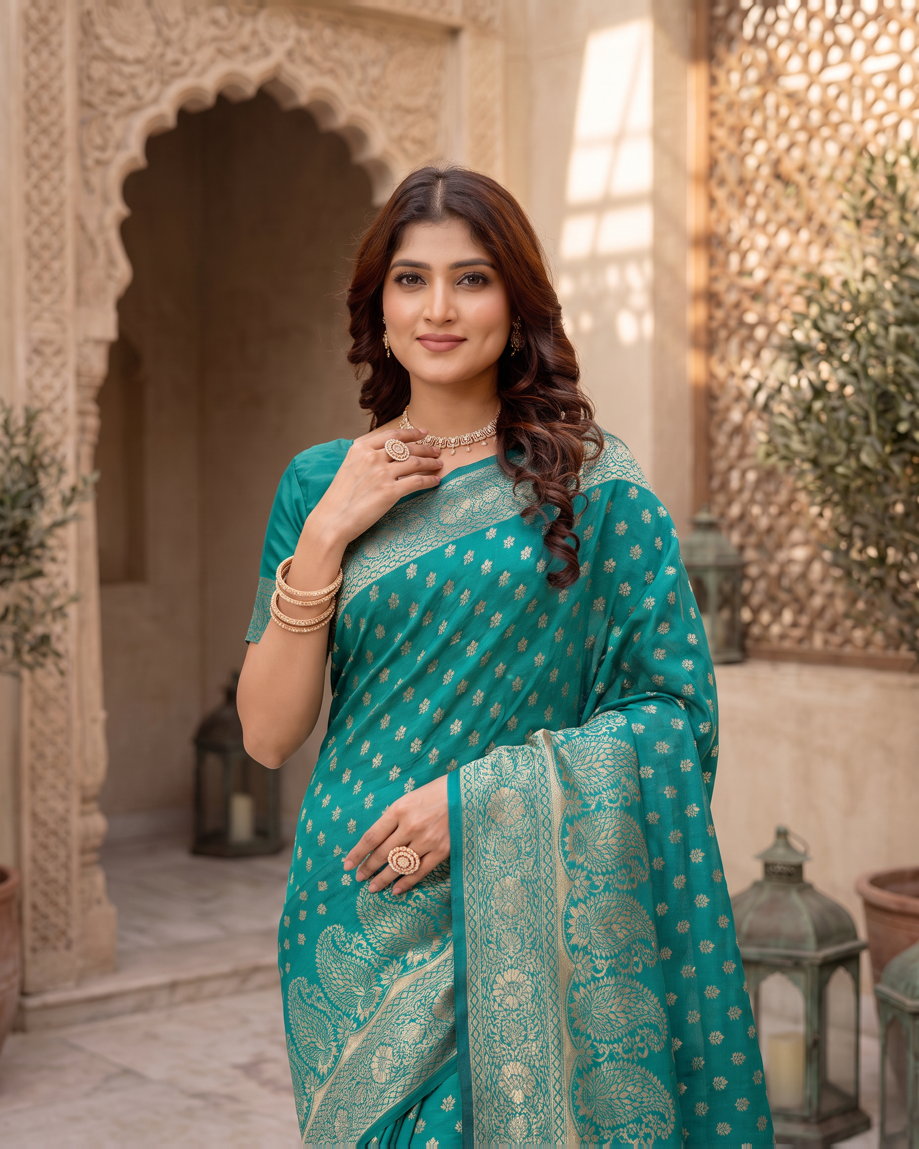 Padmalaya Ornate Paisley Pallu Silk Saree - Rama Green - upper closeup