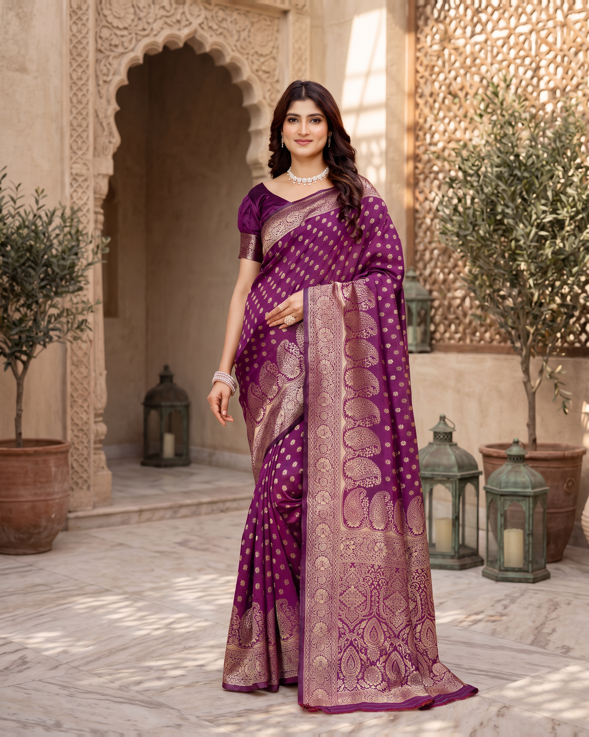 Padmalaya Ornate Paisley Pallu Silk Saree - Wine - full saree hero