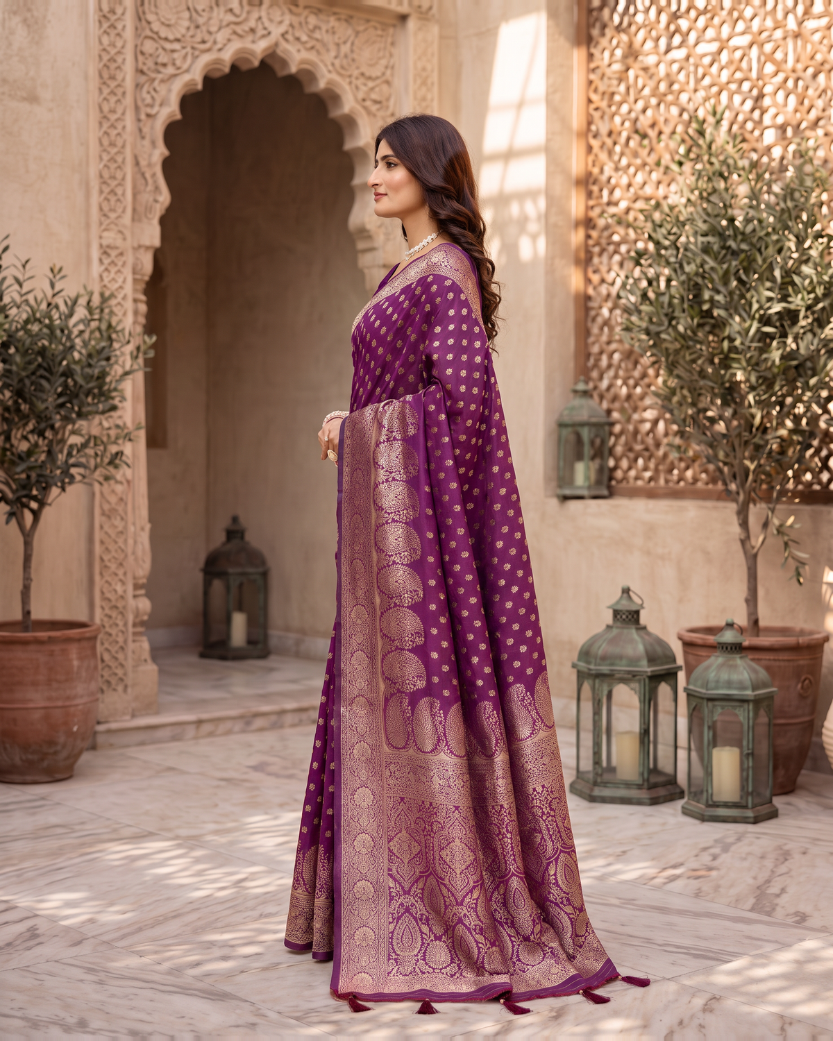 Padmalaya Ornate Paisley Pallu Silk Saree - Wine - side drape