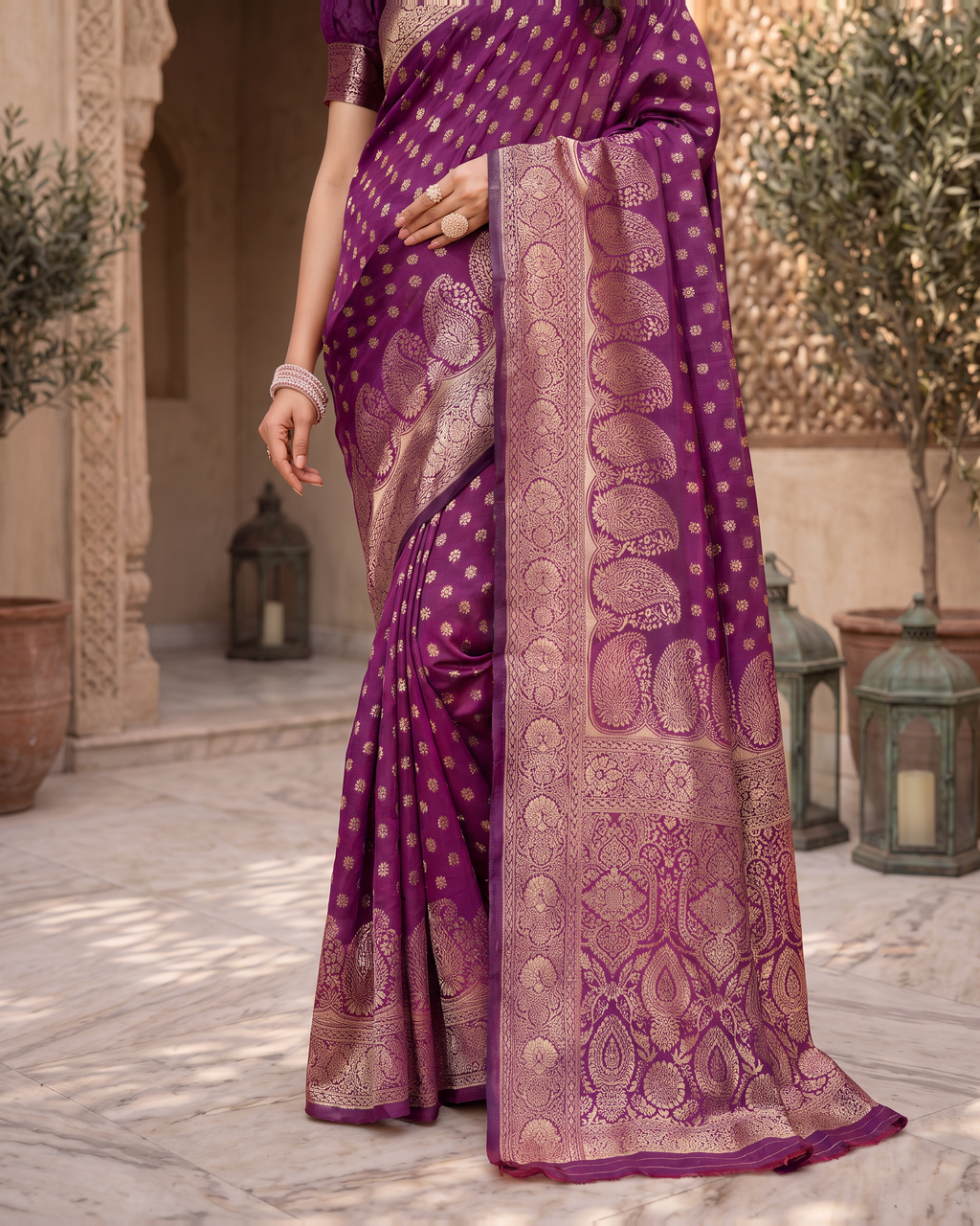 Padmalaya Ornate Paisley Pallu Silk Saree - Wine - lower border closeup