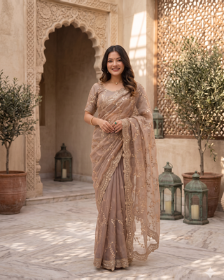 Pallavi Embroidered Vine Festive Saree with Delicate Shimmer