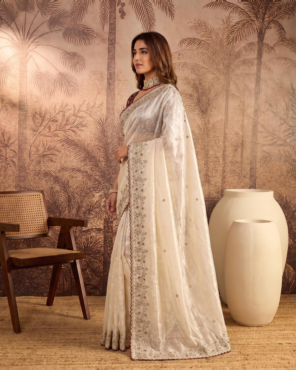 Pari White Festive Saree with Graceful Designer Pallu - White - side