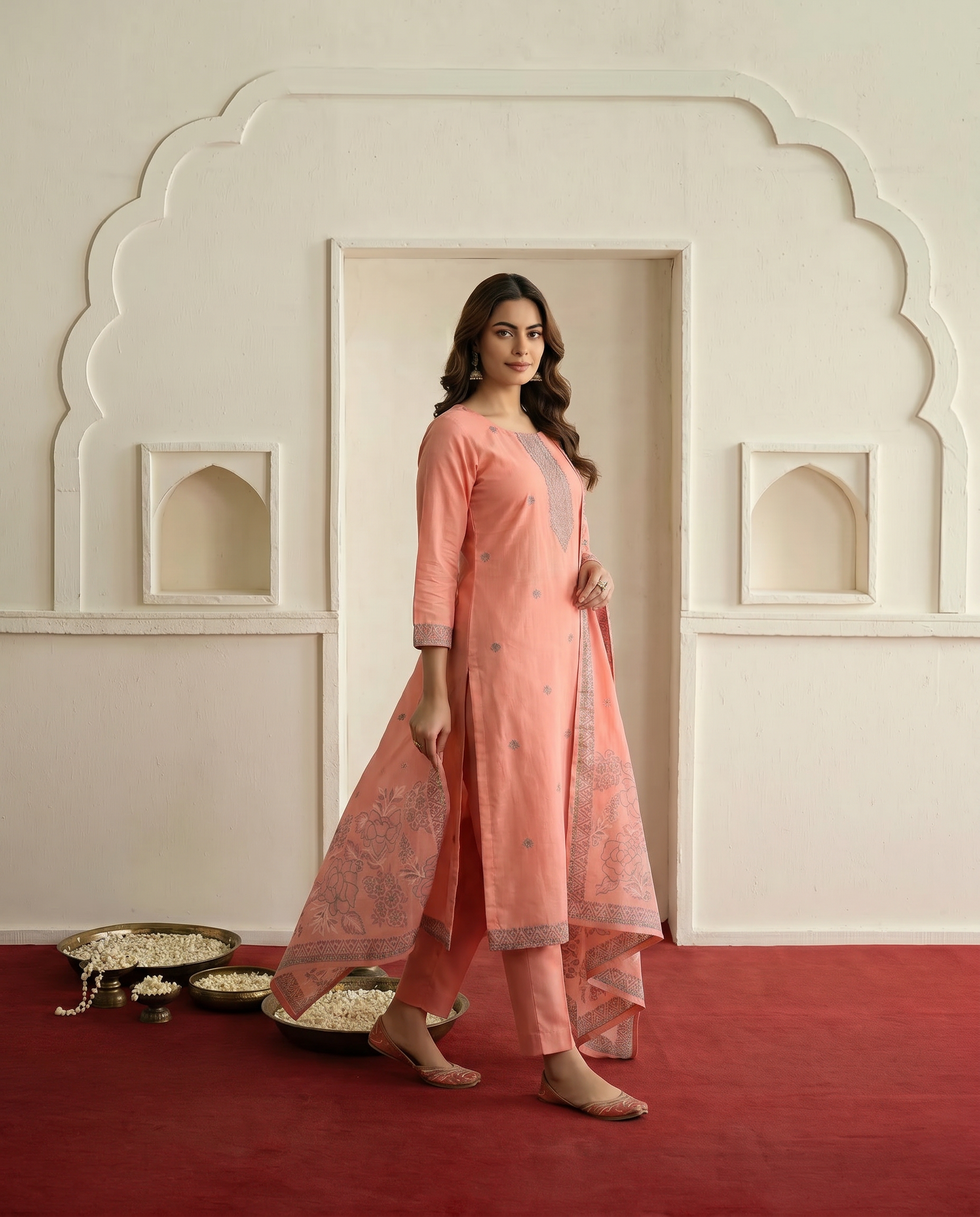 Peach Embroidered Salwar Suit Set - side