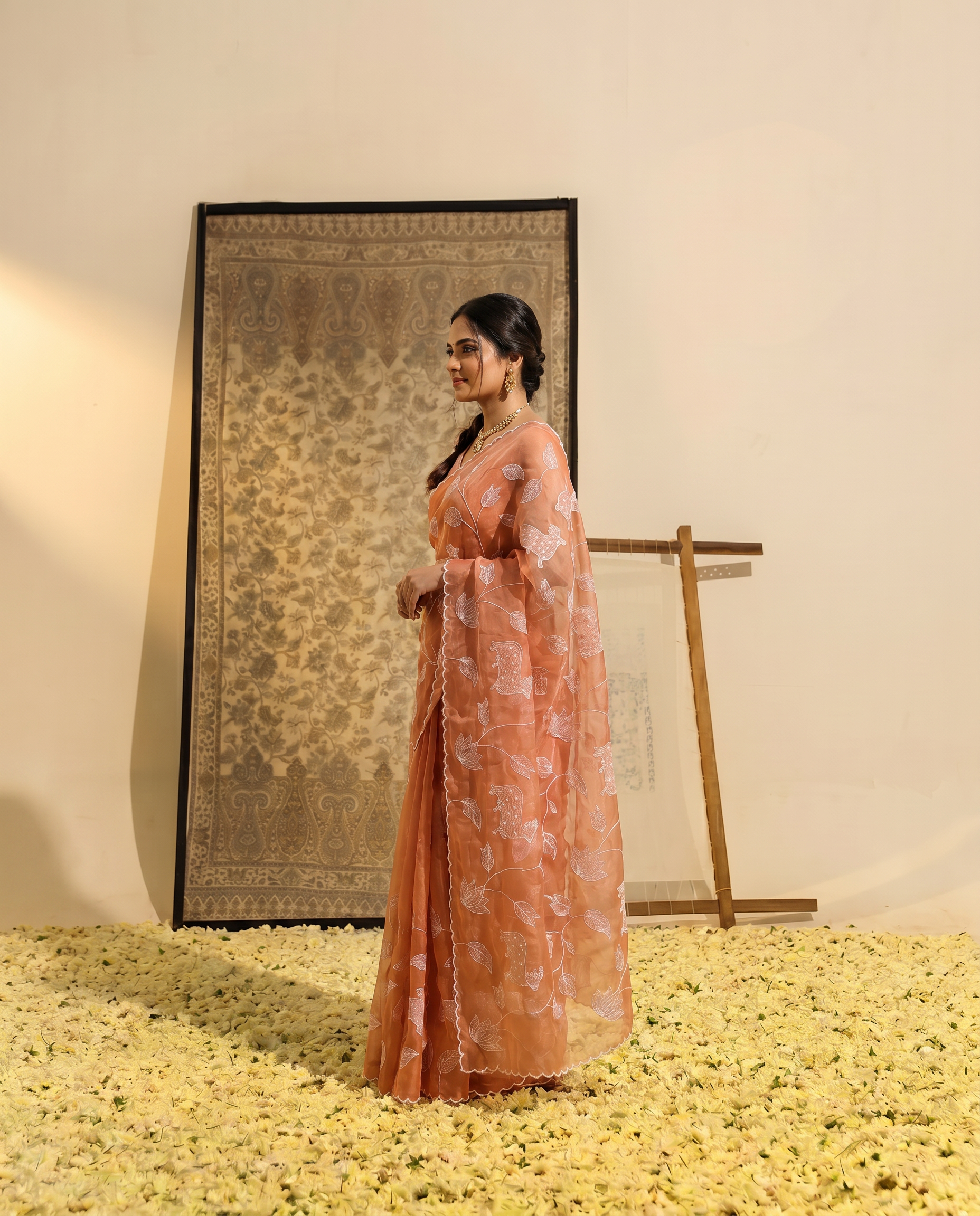Peach Satin Elegance Embroidered Saree - output 0 - 03 side
