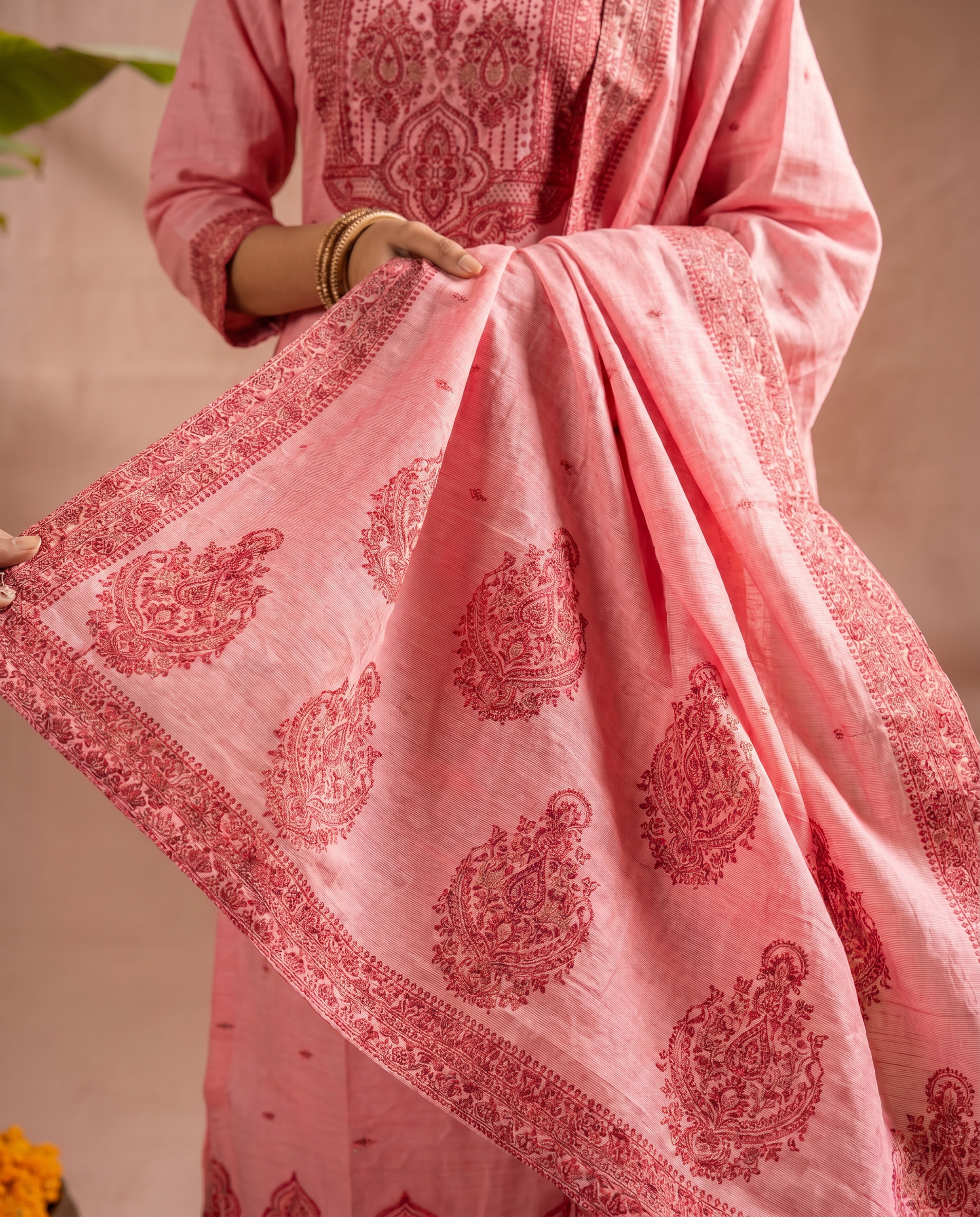 Pink Embroidered Salwar Suit Set with Maroon Detail - dupatta