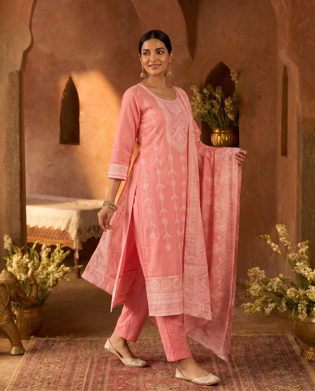 Pink Embroidered Salwar Suit Set with White Border - side