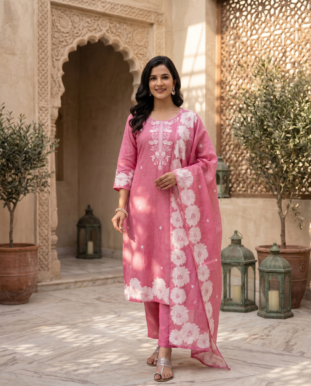 Pink Floral Salwar Suit Set - front