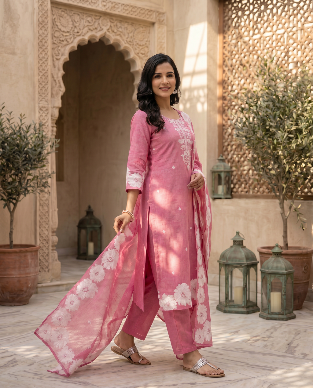 Pink Floral Salwar Suit Set - side
