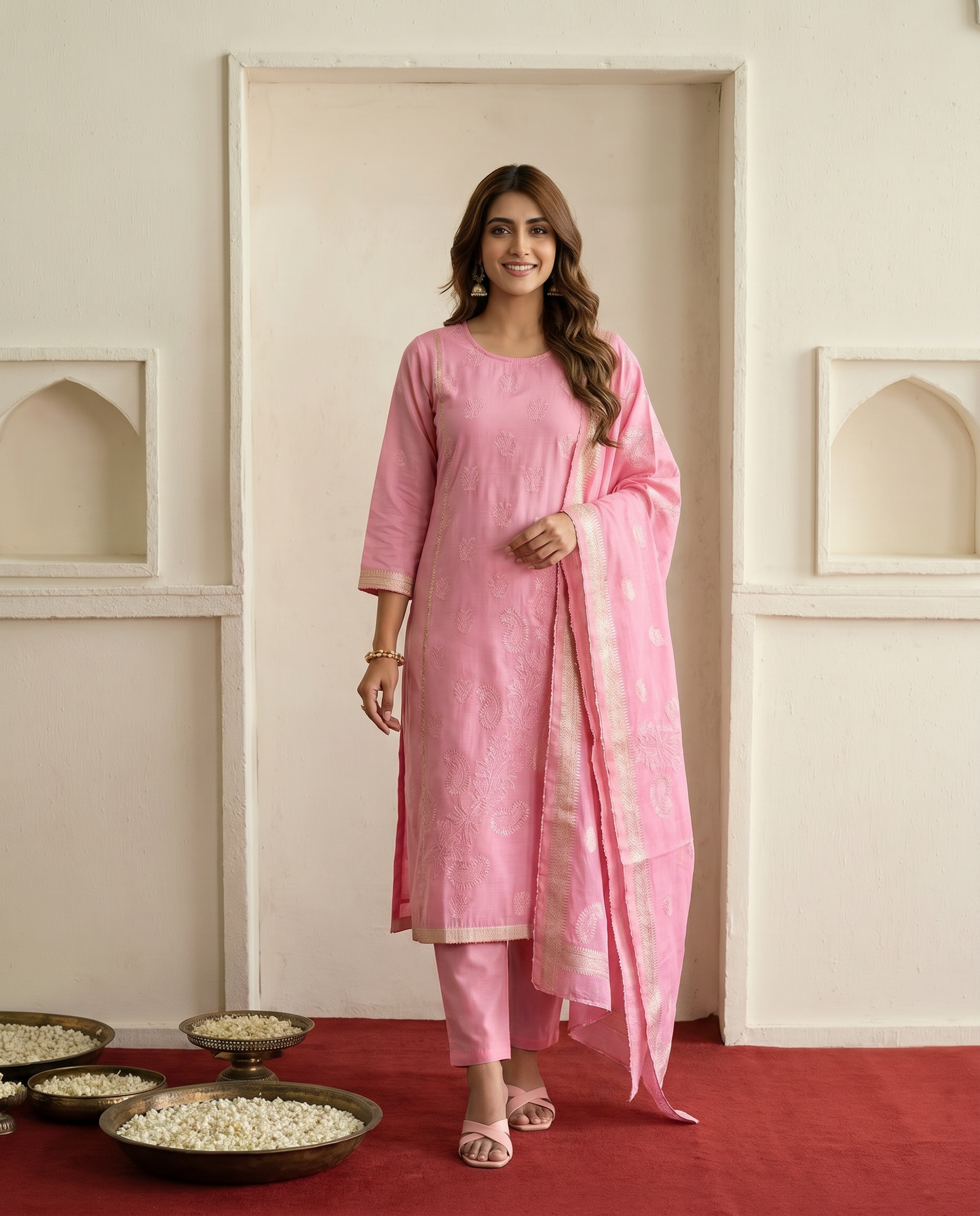 Pink Paisley Work Salwar Suit Set - front