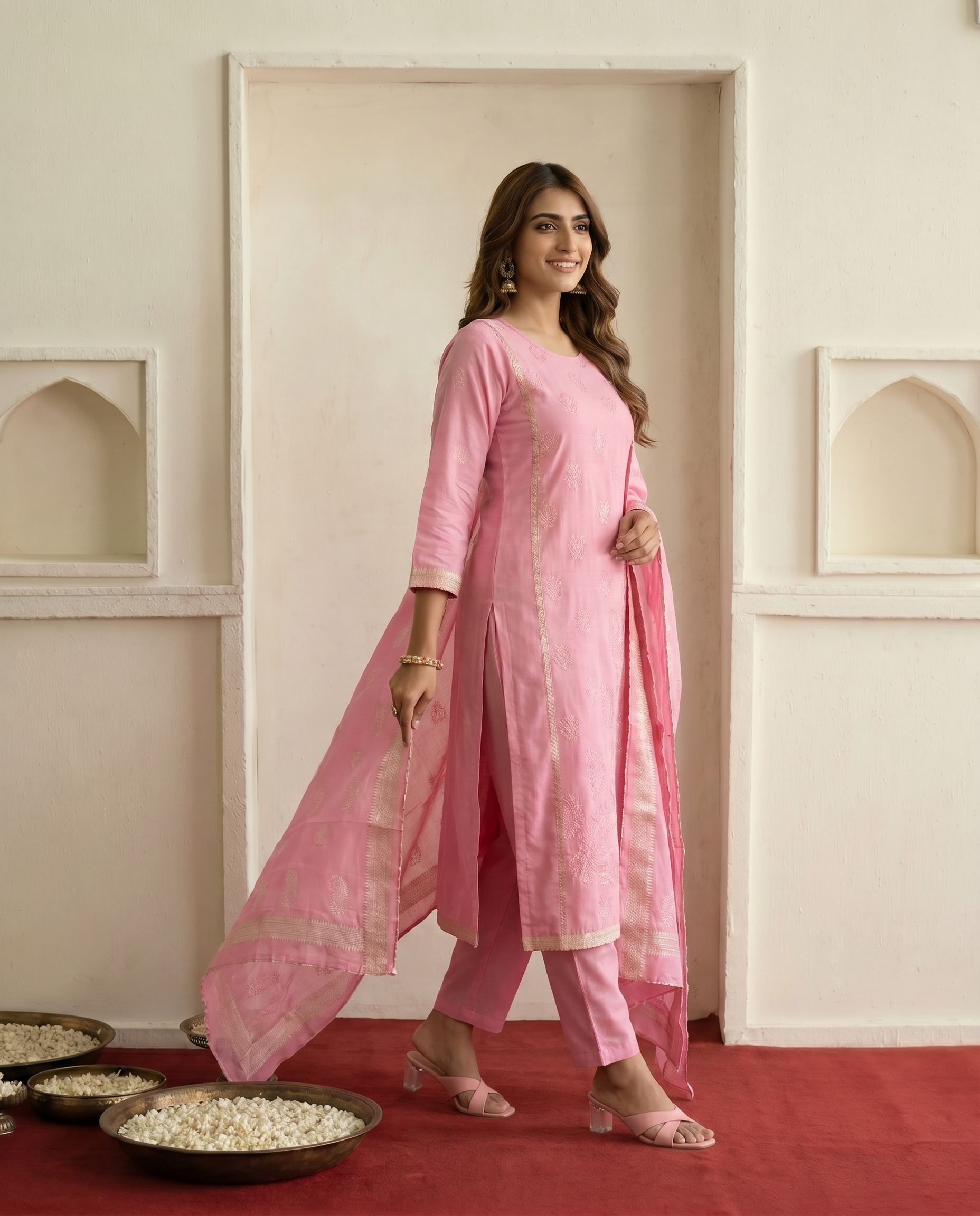 Pink Paisley Work Salwar Suit Set - side