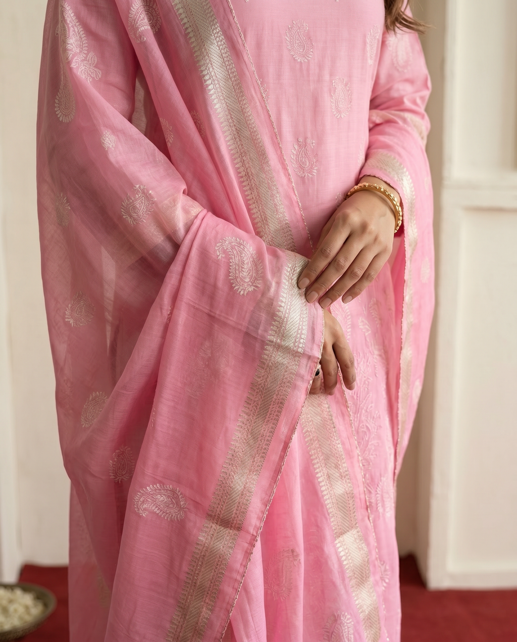 Pink Paisley Work Salwar Suit Set - dupatta