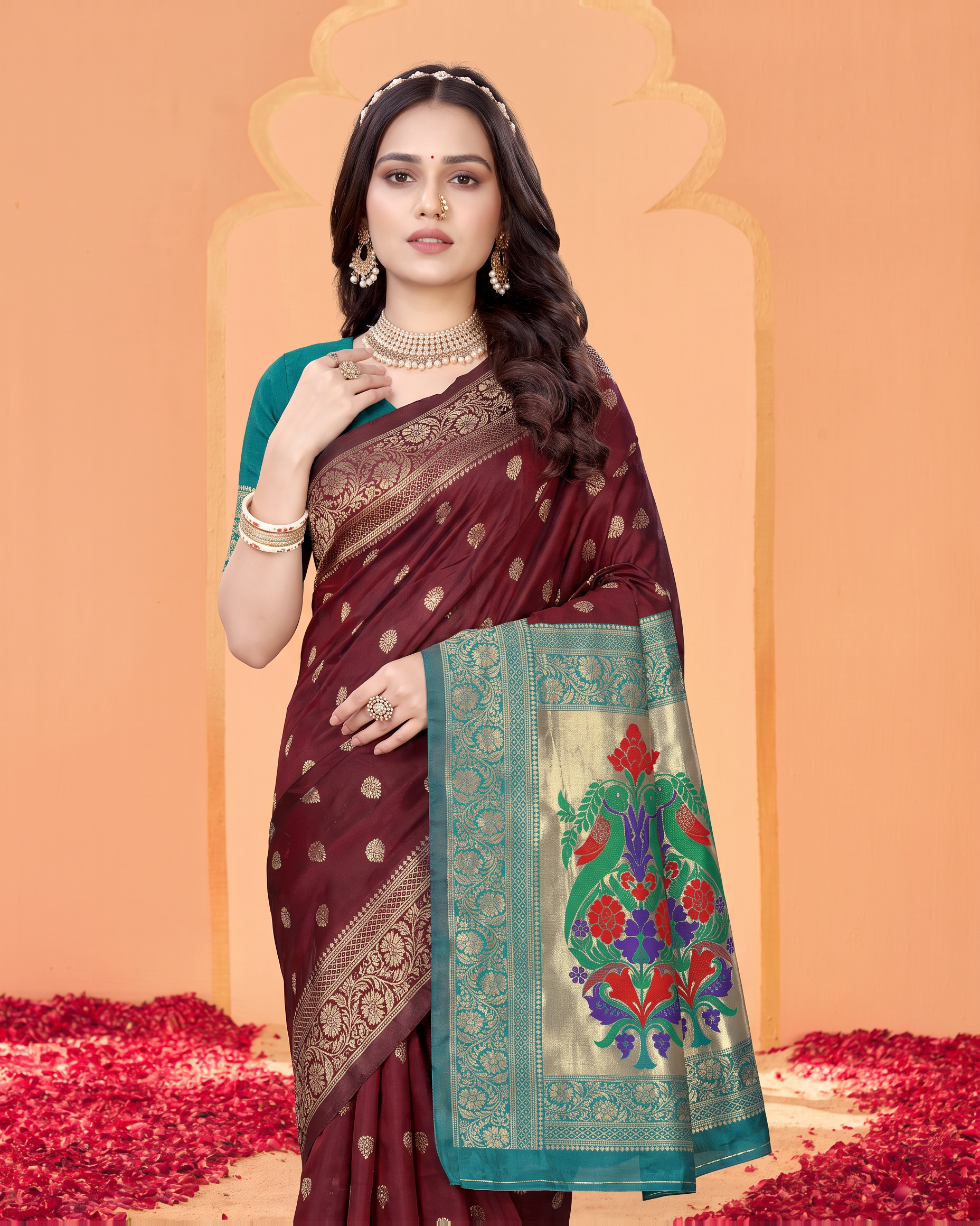 Pranavi Festive Border Paithani Silk Saree - Maroon - upper closeup