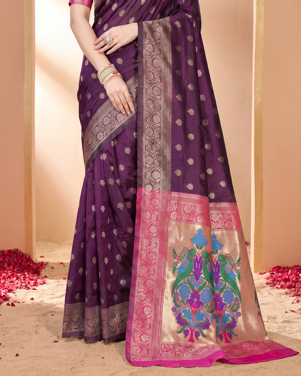 Pranavi Festive Border Paithani Silk Saree - Purple - lower closeup