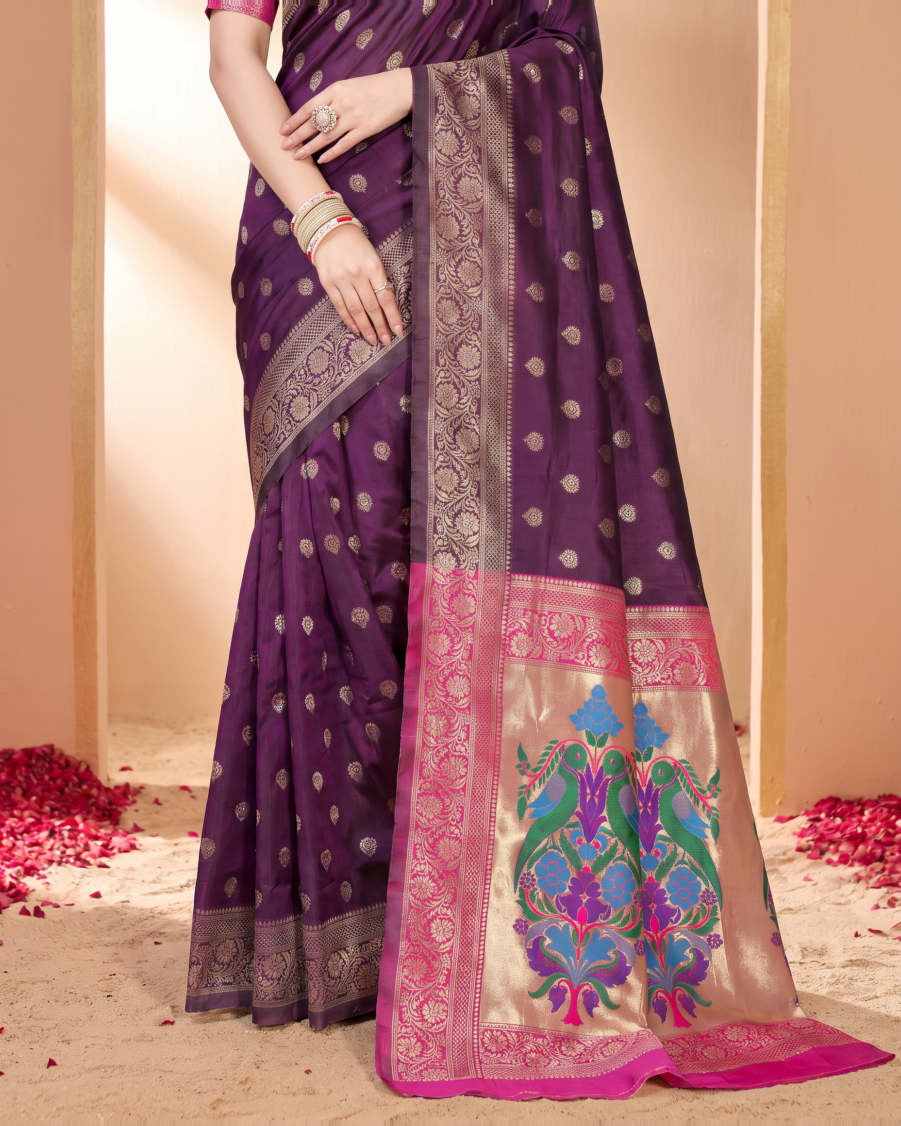 Pranavi Festive Border Paithani Silk Saree - Purple - lower closeup