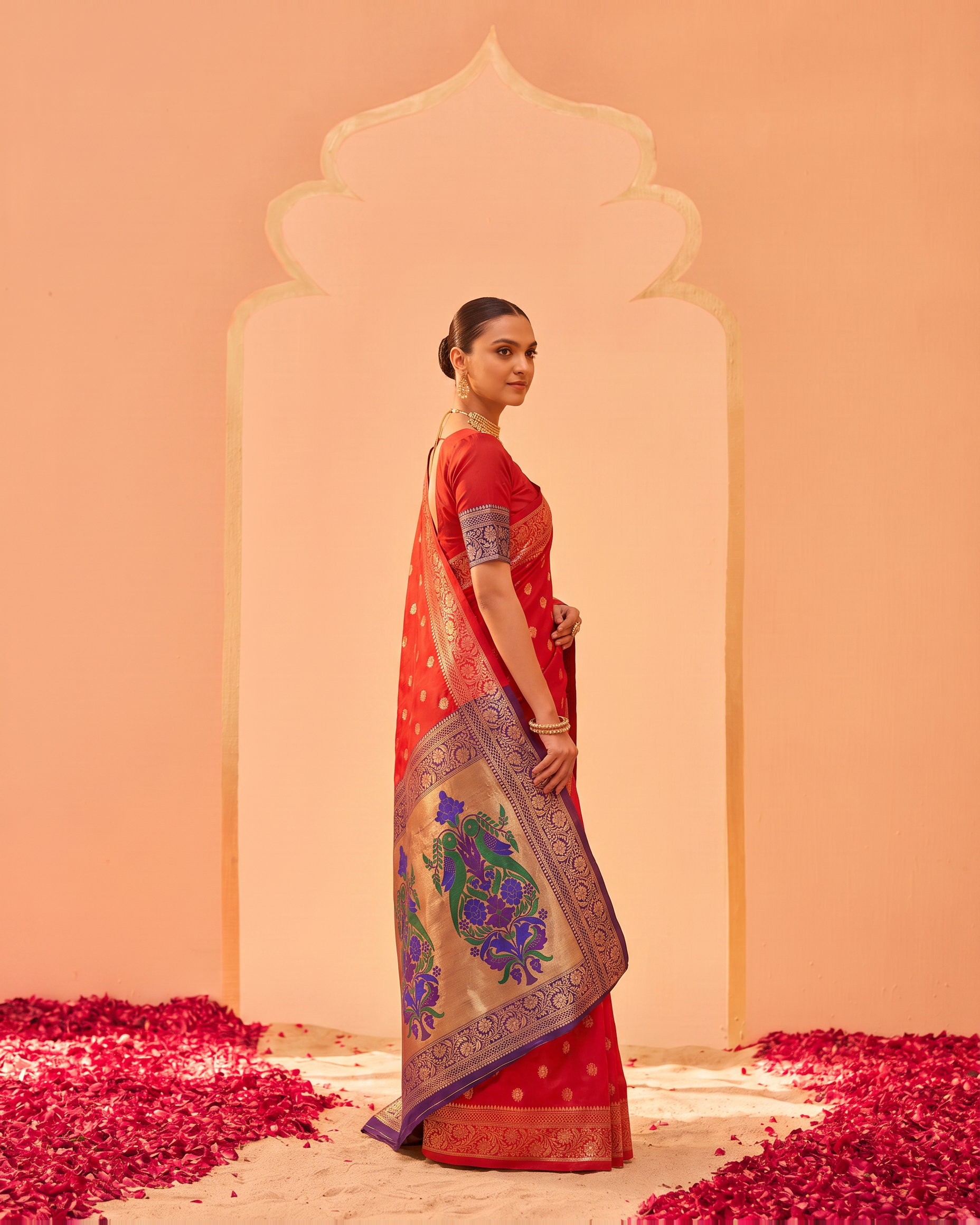 Pranavi Festive Border Paithani Silk Saree - Red - side drape