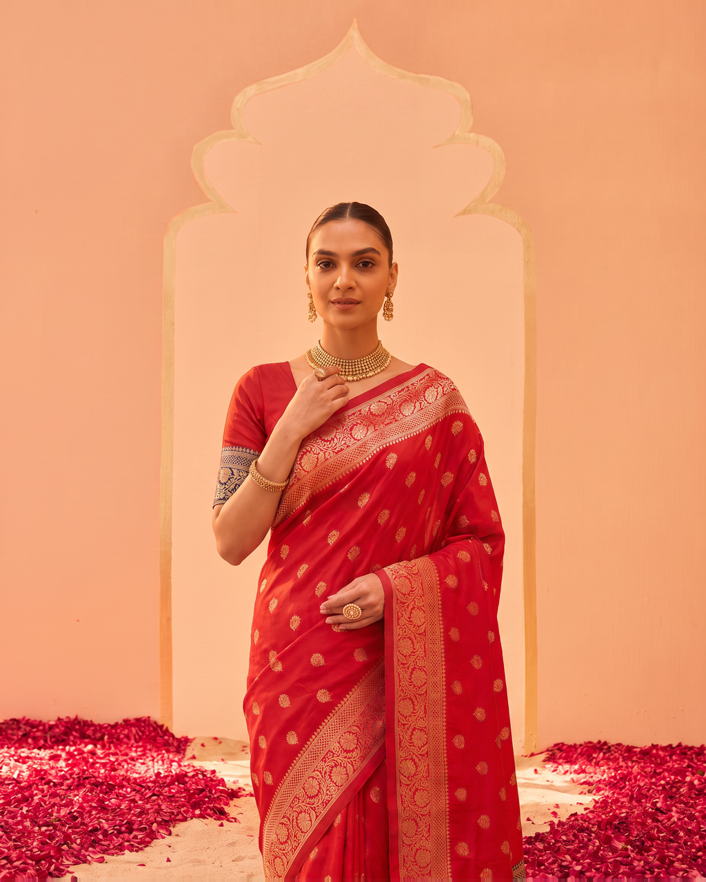 Pranavi Festive Border Paithani Silk Saree - Red - upper closeup