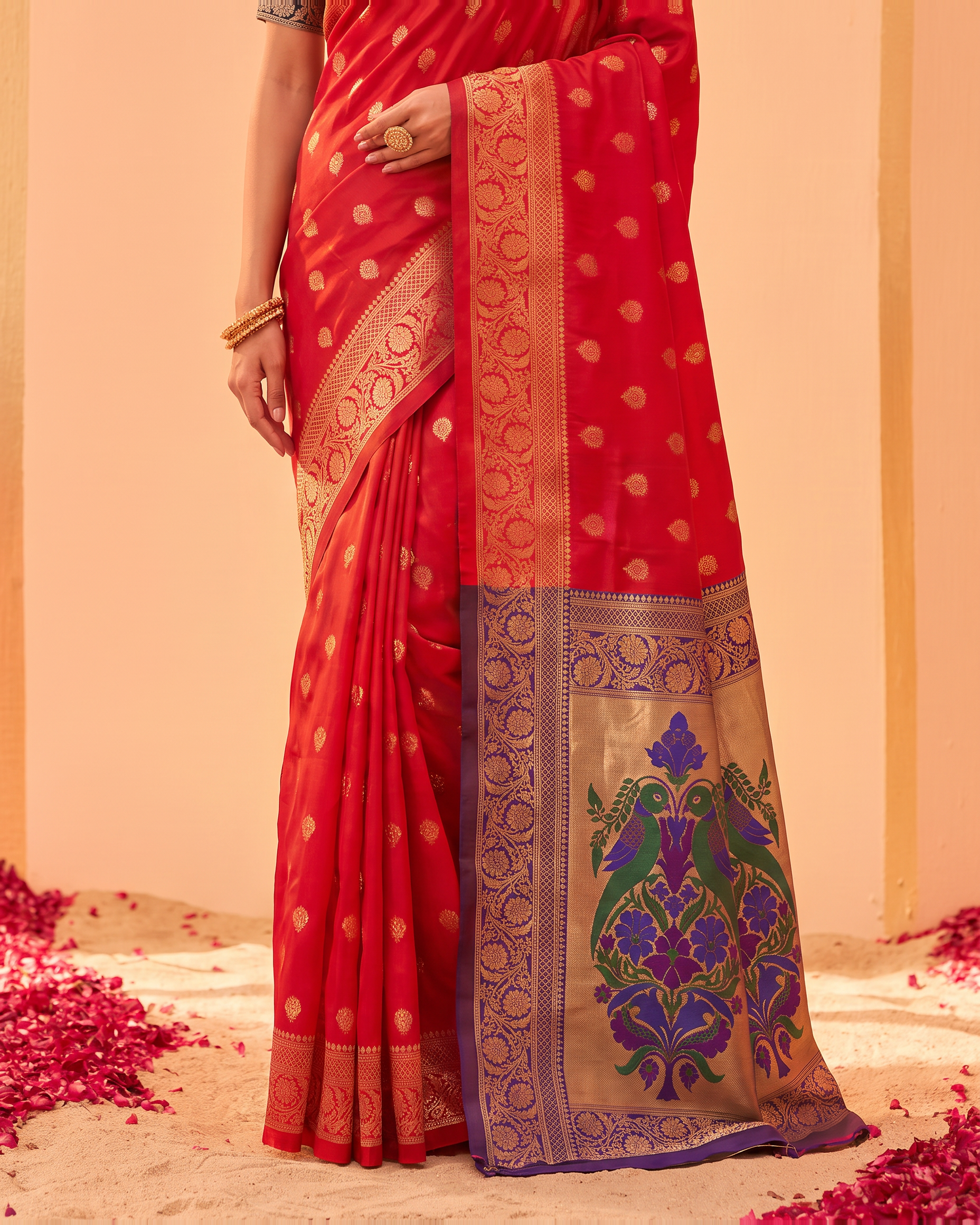 Pranavi Festive Border Paithani Silk Saree - Red - lower closeup
