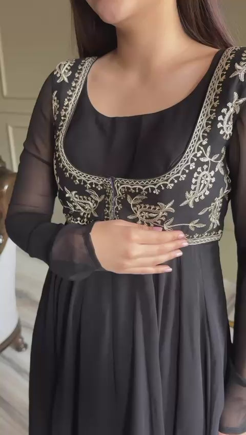 Elegant Black Anarkali Suit Set with Embroidered Dupatta
