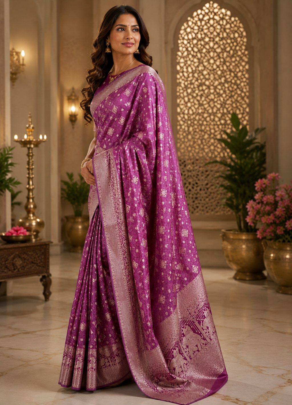 Purple Pure Silk Jari Weave Party Wear Saree - image 2