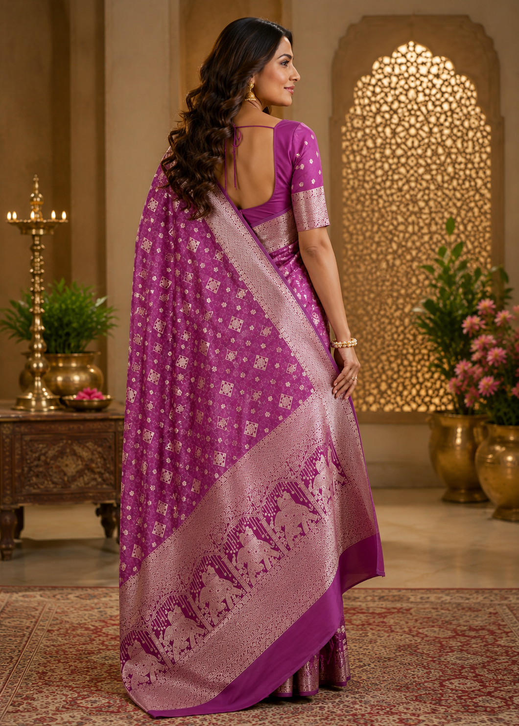 Purple Pure Silk Jari Weave Party Wear Saree - image 3