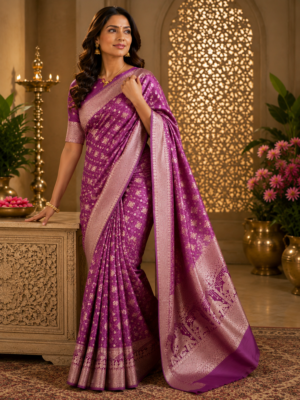 Purple Pure Silk Jari Weave Party Wear Saree - blouse detail