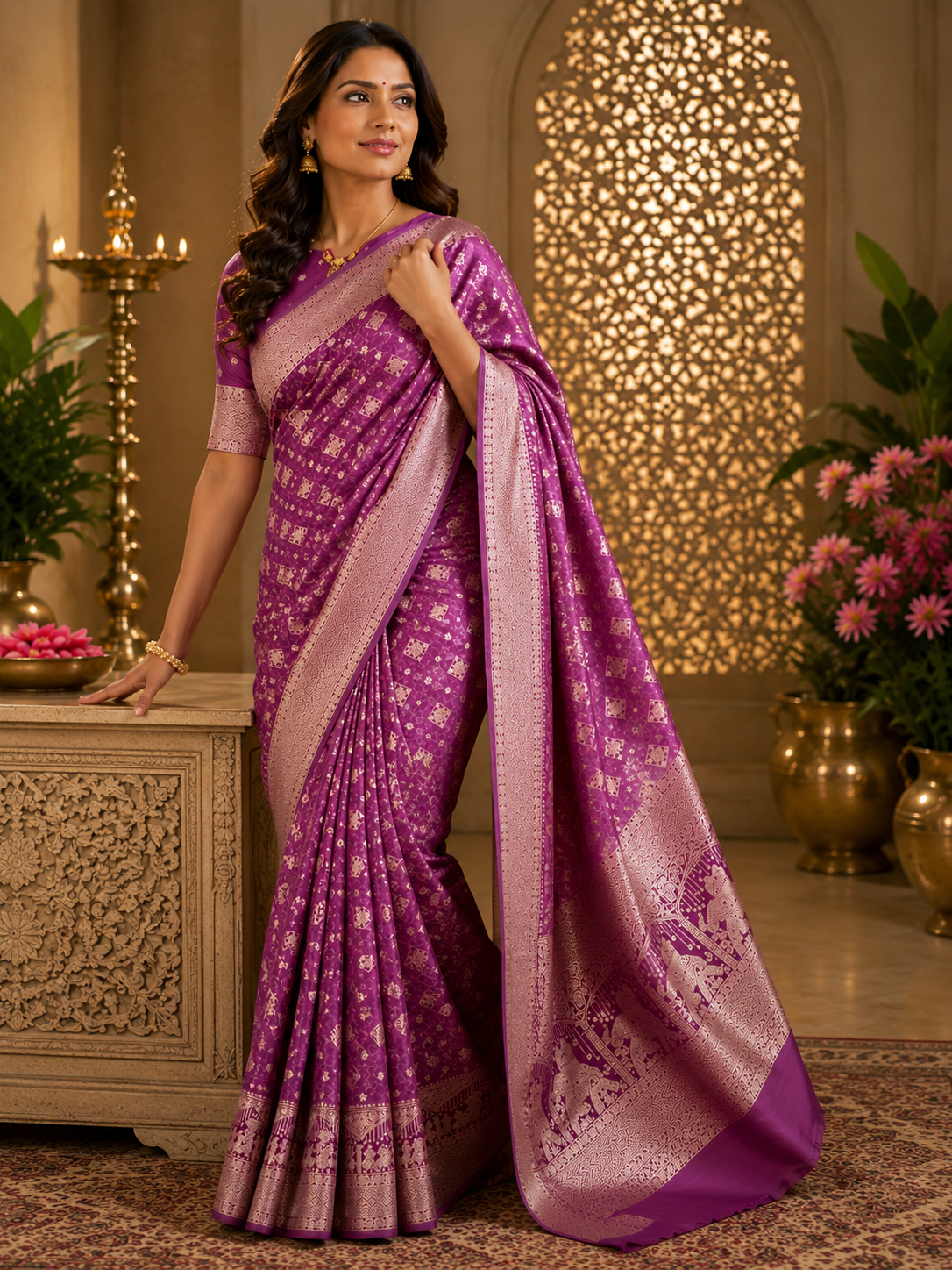 Purple Pure Silk Jari Weave Party Wear Saree - blouse detail