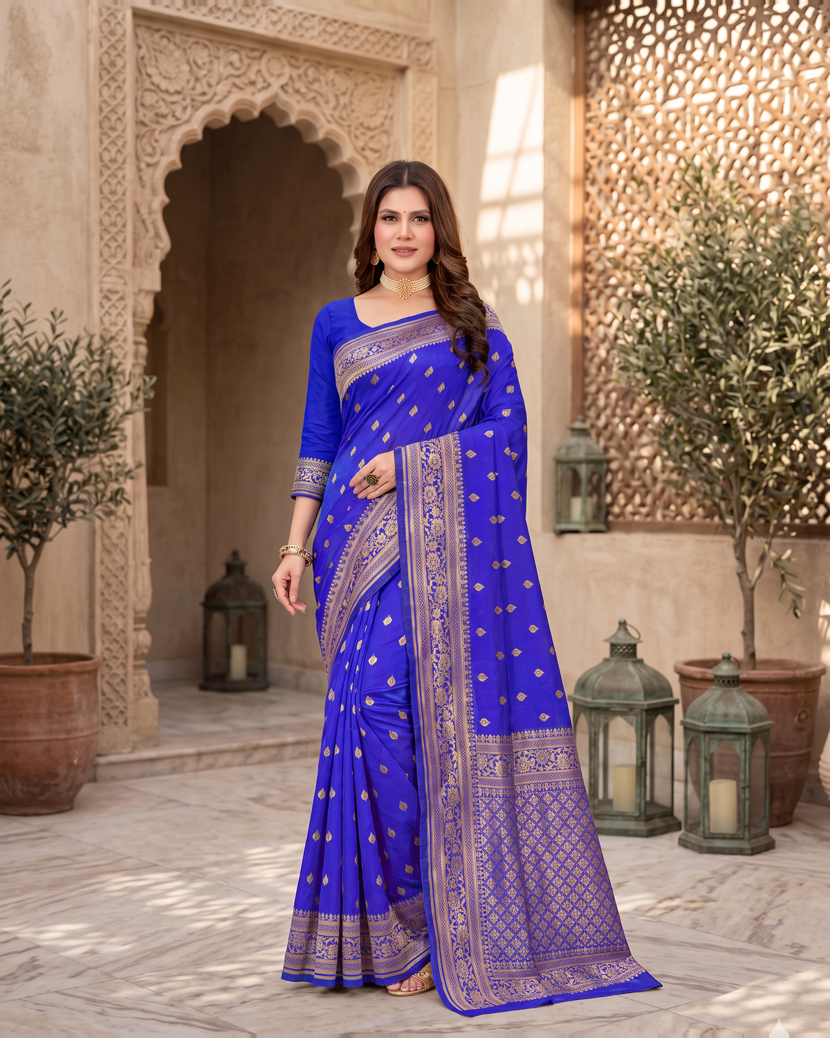 Rajeshwari Jewel Butti Silk Saree - Royal Blue - full saree hero