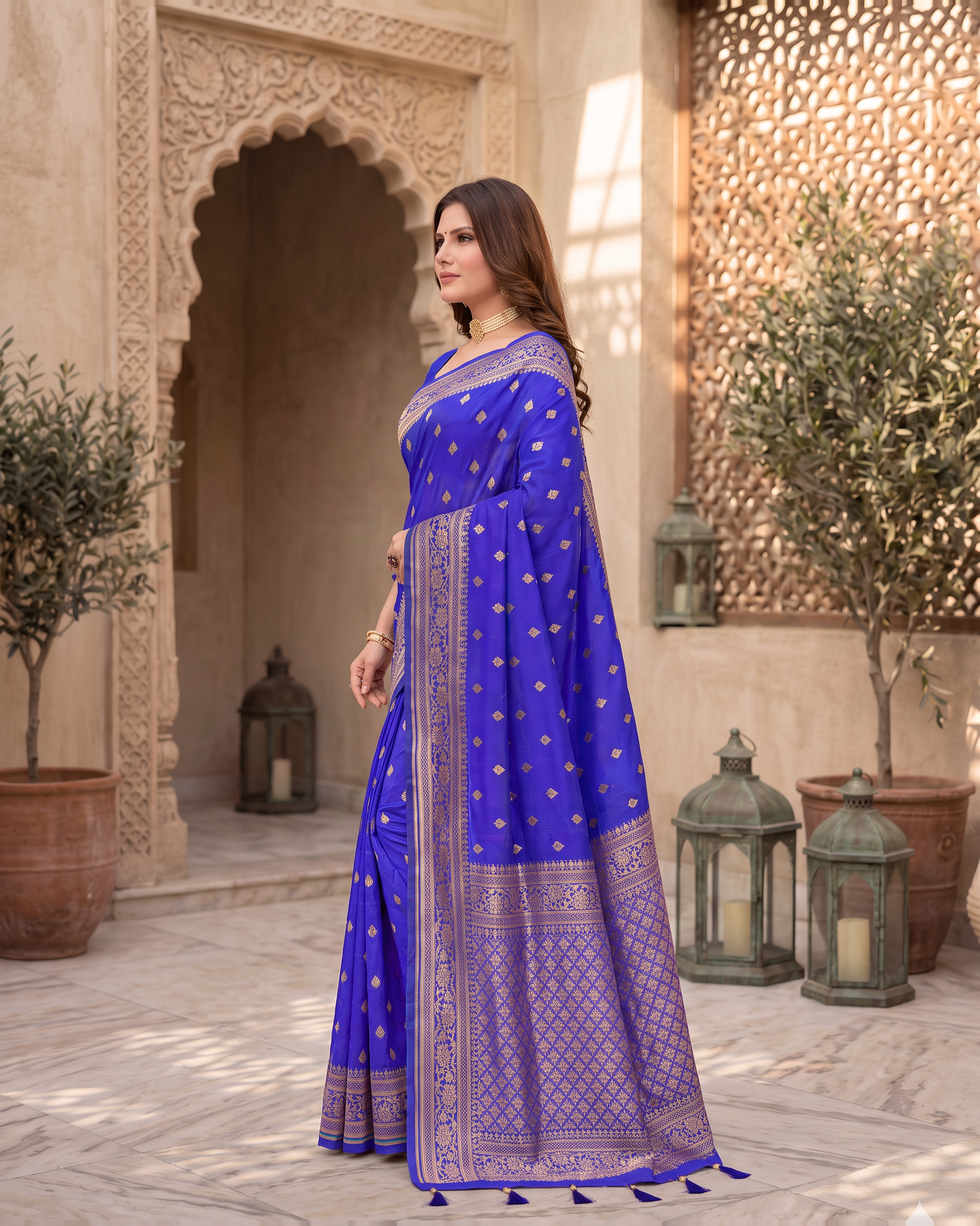 Rajeshwari Jewel Butti Silk Saree - Royal Blue - side drape