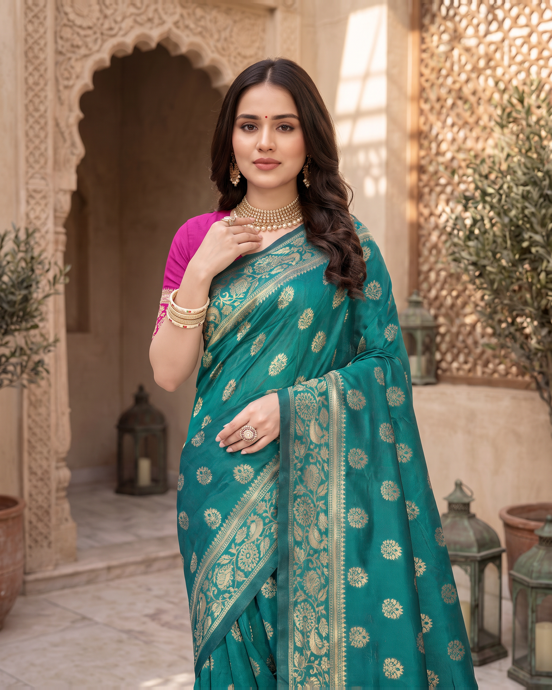 Rajkumari Peacock Motif Paithani Silk Saree - Rama Green - upper closeup