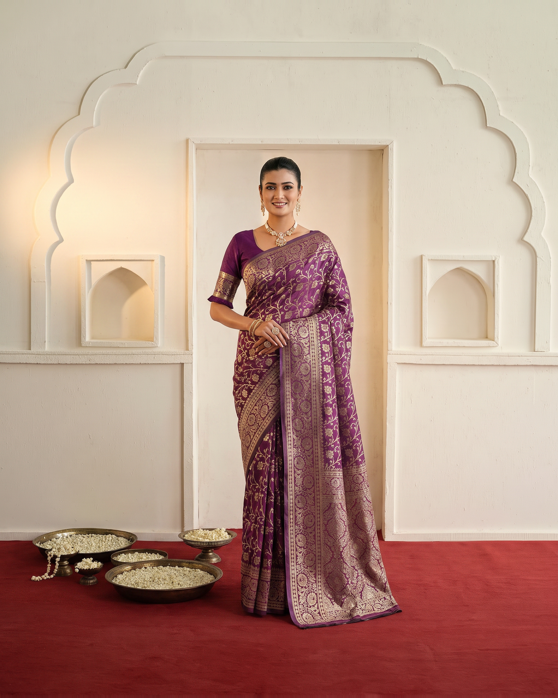 Rajvi Grand Contrast Pallu Banarasi Silk Saree - Purple - full saree hero