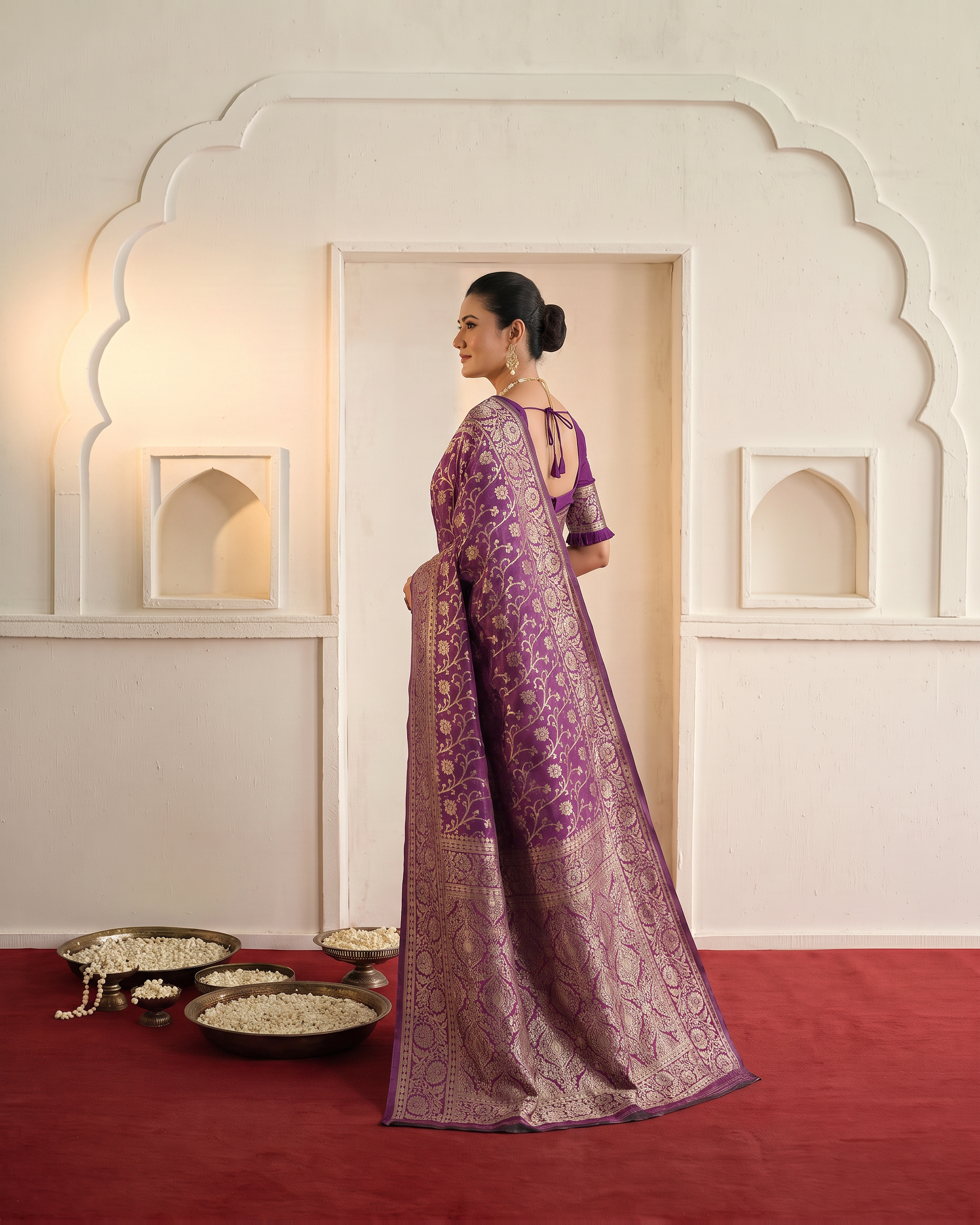 Rajvi Grand Contrast Pallu Paithani Silk Saree - Purple - side drape