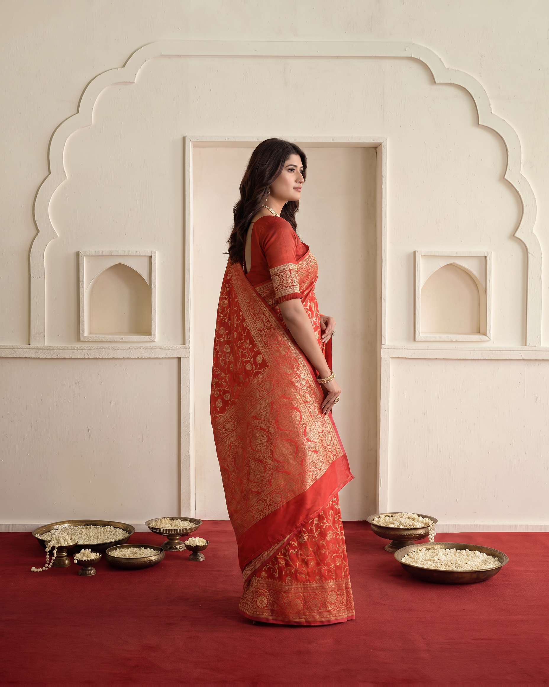 Rajvi Grand Contrast Pallu Paithani Silk Saree - Red - side drape