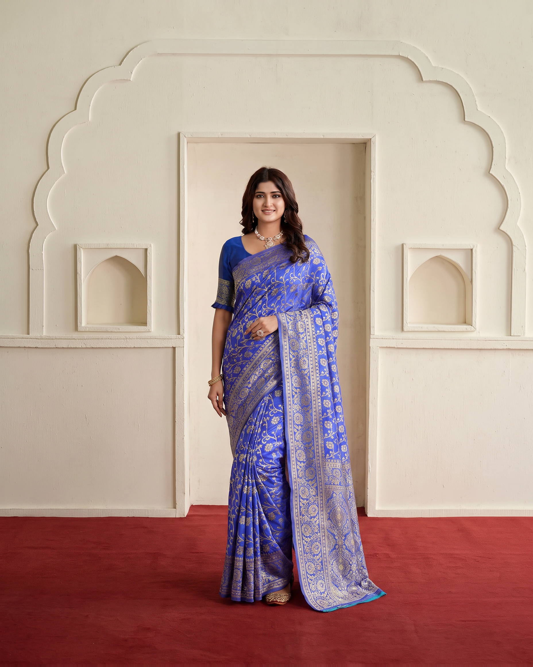 Rajvi Grand Contrast Pallu Banarasi Silk Saree - Royal Blue - full saree hero