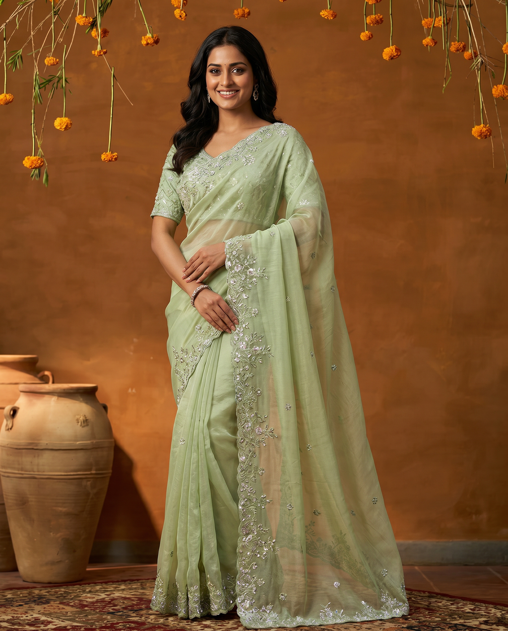 Rangoli Rouge Bollywood Embroidered Silk Saree - output 0 - 02 hero