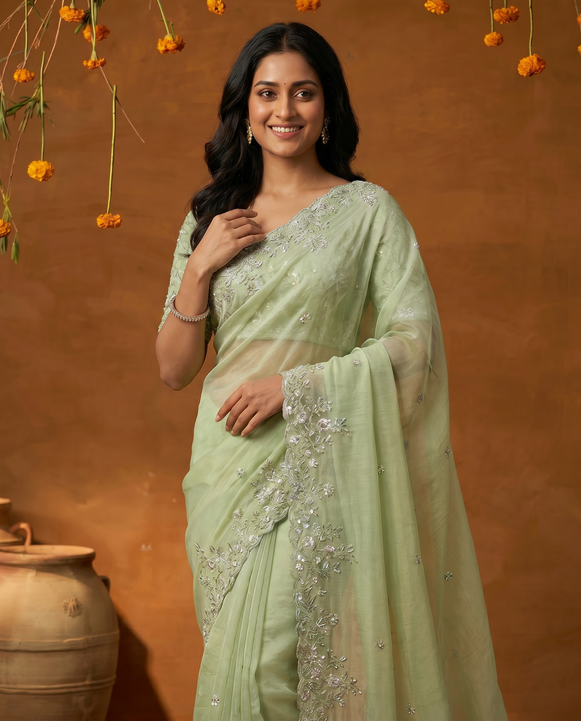 Rangoli Rouge Bollywood Embroidered Silk Saree - output 0 - 04 upper closeup